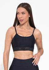 Top Fitness Feminino Preto Com Bojo Elástico Vazado Action Dlk