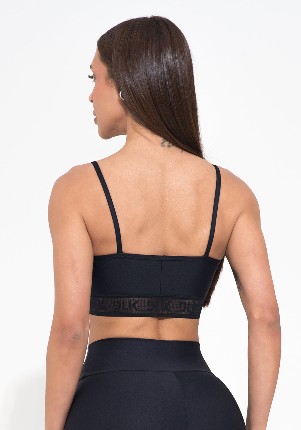 Top Fitness Feminino Preto Com Bojo Elástico Vazado Action Dlk