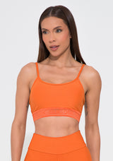 Top Fitness Feminino Laranja Com Bojo Elástico Vazado Action Dlk