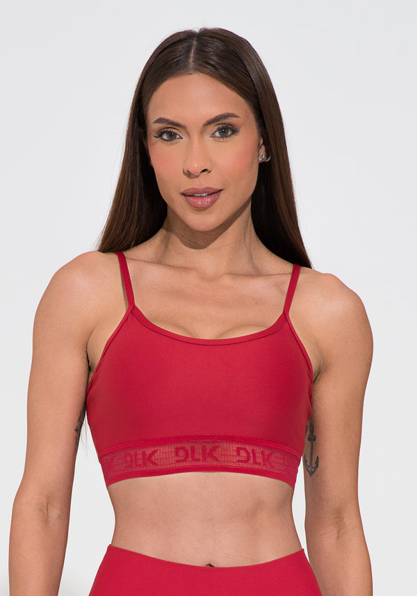 Top Fitness Feminino Vermelho Com Bojo Elástico Vazado Action Dlk