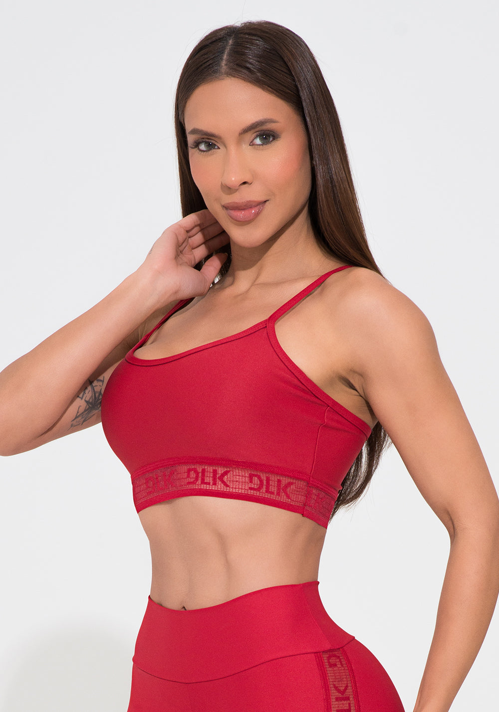 Top Fitness Feminino Vermelho Com Bojo Elástico Vazado Action Dlk