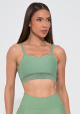Top Fitness Feminino Verde com Bojo Elástico Vazado Action Dlk