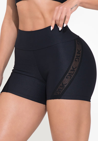 Short Fitness Feminino Preto Elástico Vazado Action Dlk