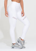 Legging Fitness Feminina Branca Com Recorte E Elástico Vazado Action Dlk