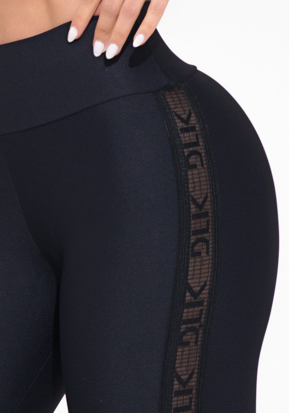 Legging Fitness Feminina Preta Elástico Vazado Lateral Action Dlk