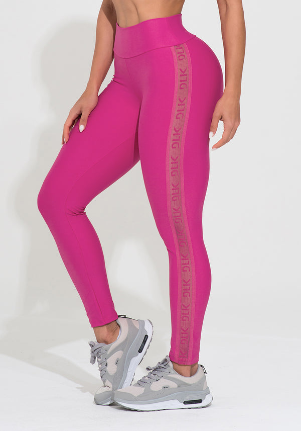 Legging Fitness Feminina Pink Elástico Lateral Action Dlk