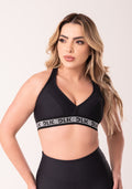 Top Fitness Feminino Nadador Preto Com Elástico Canelado Intense Dlk
