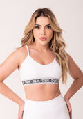 Top Fitness Feminino Branco Com Bojo E Elástico Canelado Intense Dlk