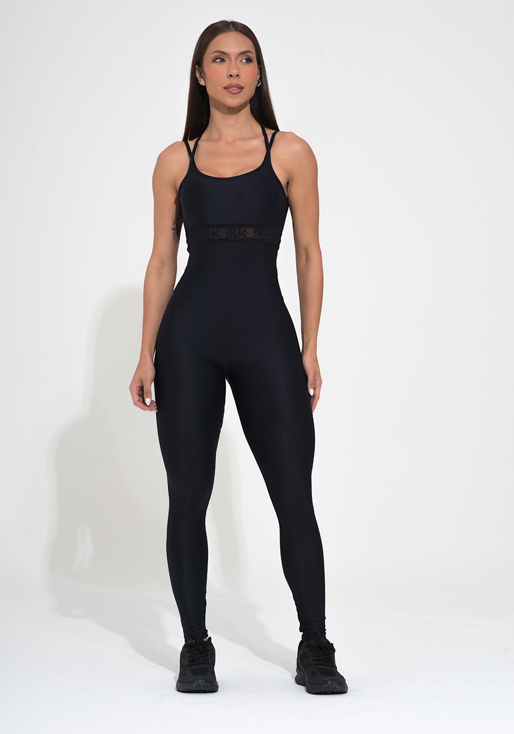 Macacão Fitness Feminino Preto Alça Dupla E Elástico Vazado Action Dlk