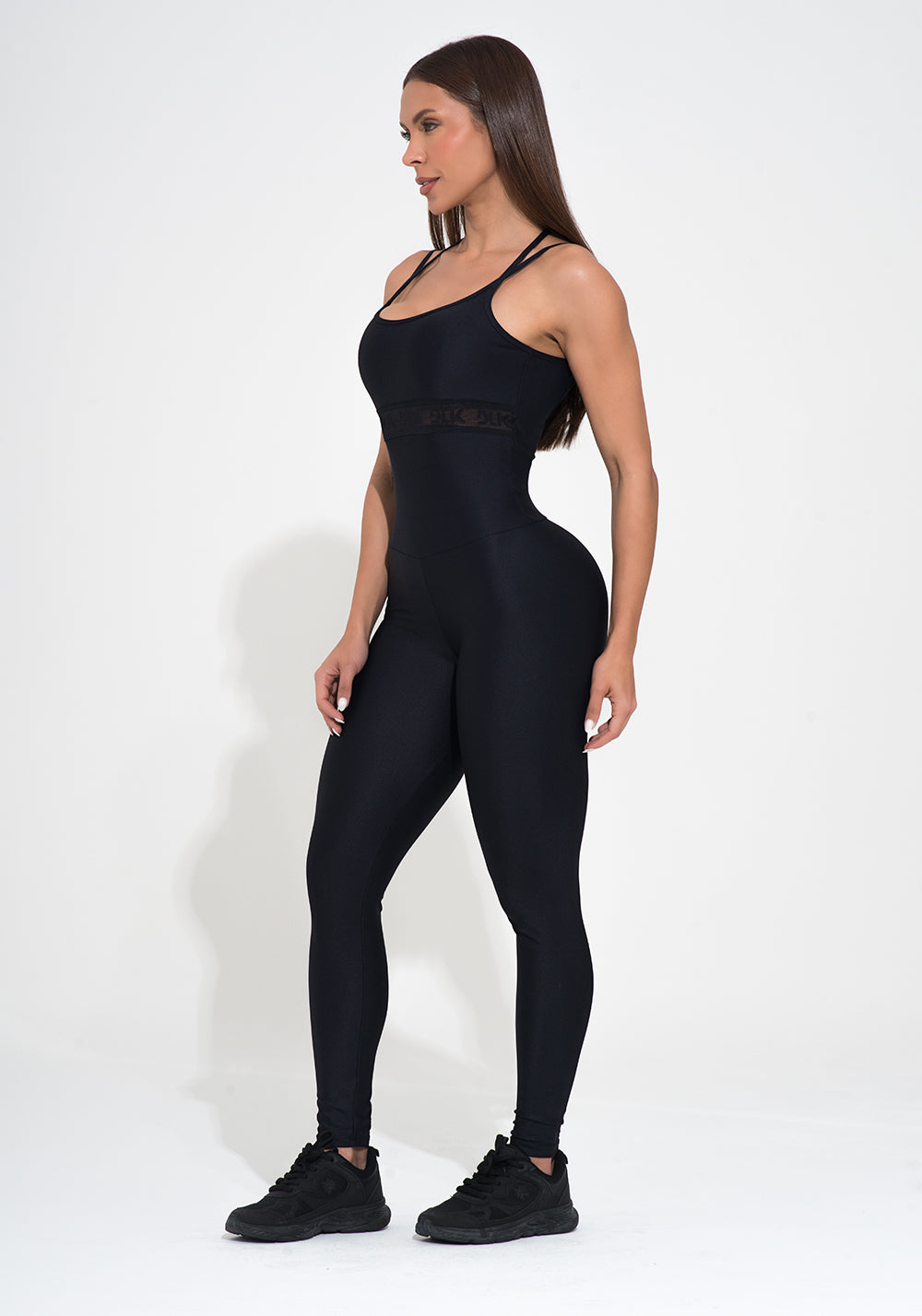 Macacão Fitness Feminino Preto Alça Dupla E Elástico Vazado Action Dlk