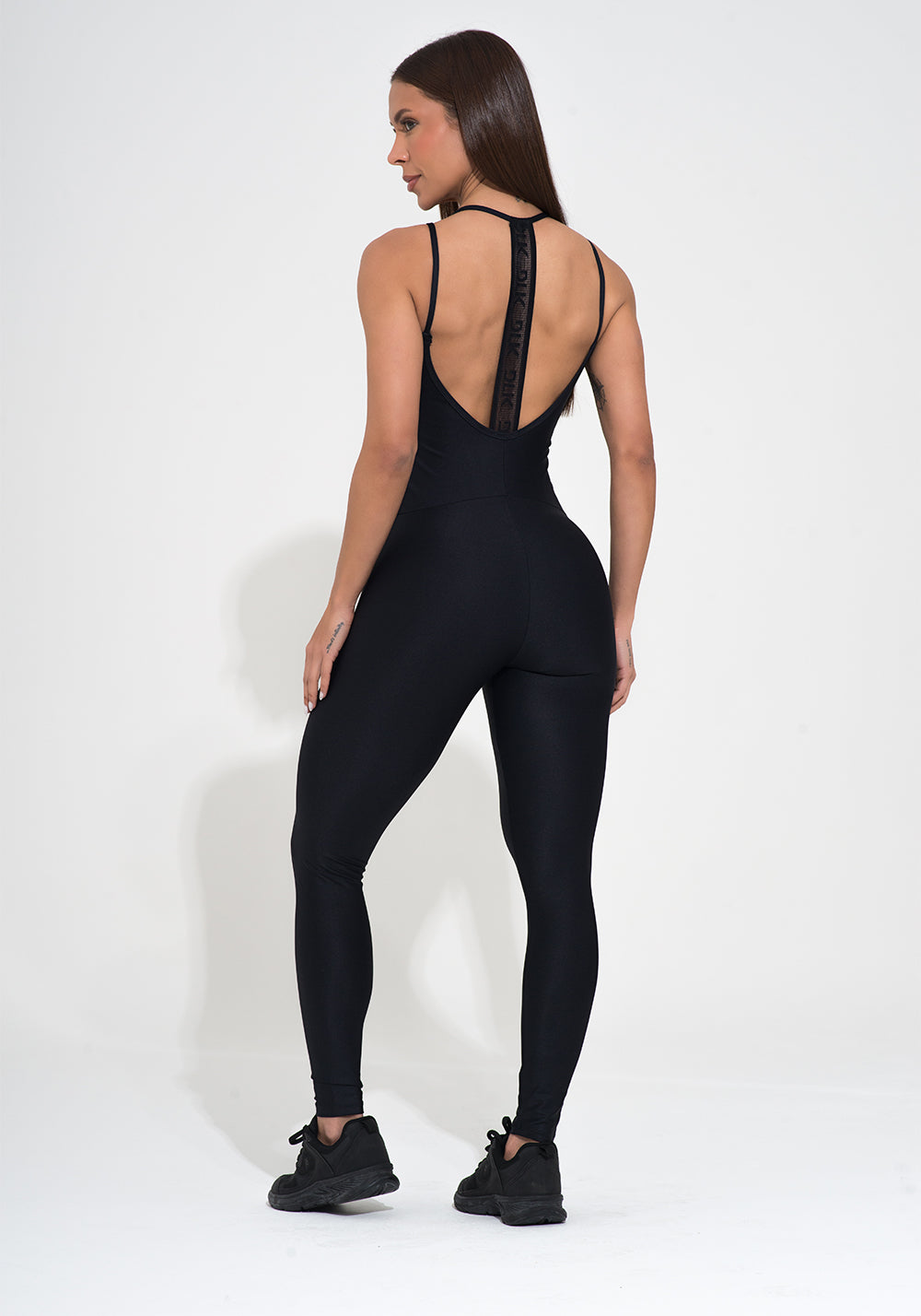 Macacão Fitness Feminino Preto Alça Dupla E Elástico Vazado Action Dlk