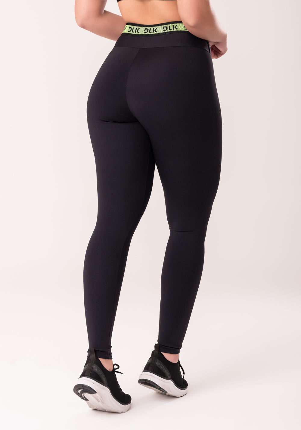 Legging Fitness Feminina Preto Com Elástico Canelado Neon Costas Intense Dlk