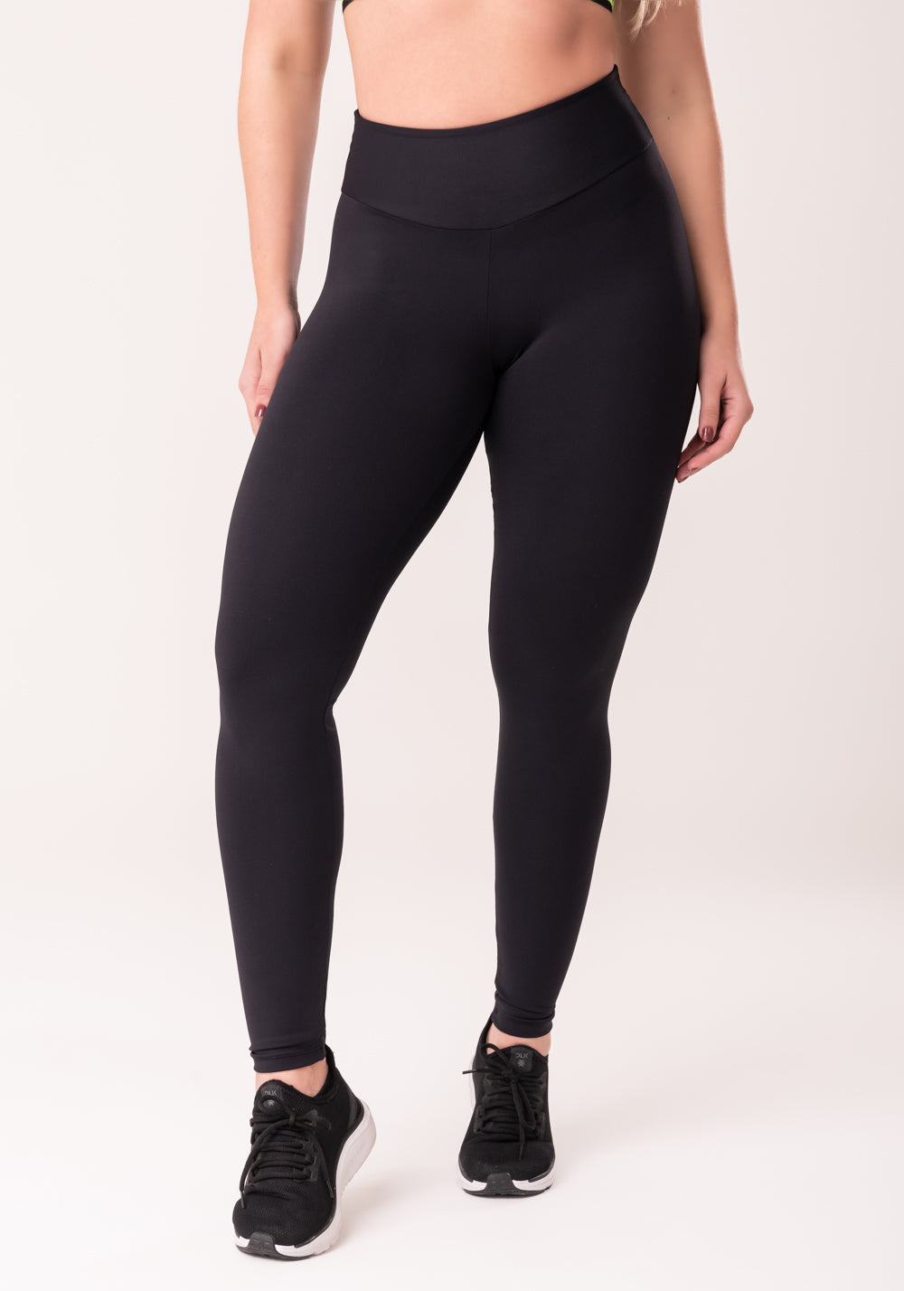 Legging Fitness Feminina Preto Com Elástico Canelado Neon Costas Intense Dlk