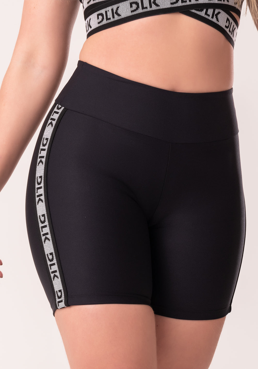 Bermuda Fitness Feminina Preto Com Elástico Lateral Canelado Intense Dlk