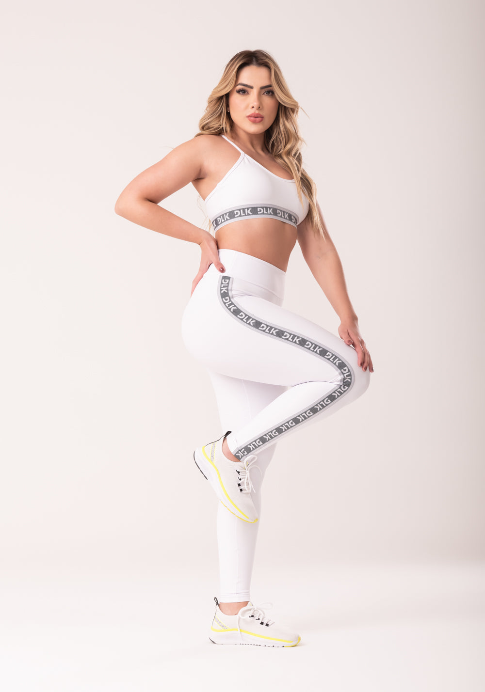 Legging Fitness Feminina Branco Com Elástico Lateral Canelado Intense Dlk