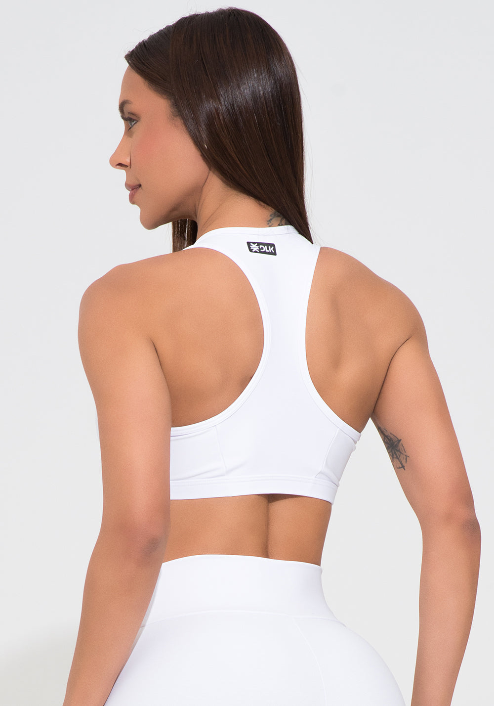 Top Fitness Feminino Branco Decote Transpassado Action Dlk