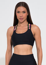 Top Fitness Feminino Preto Com Bojo E Elástico Cruzado Costas Action Dlk