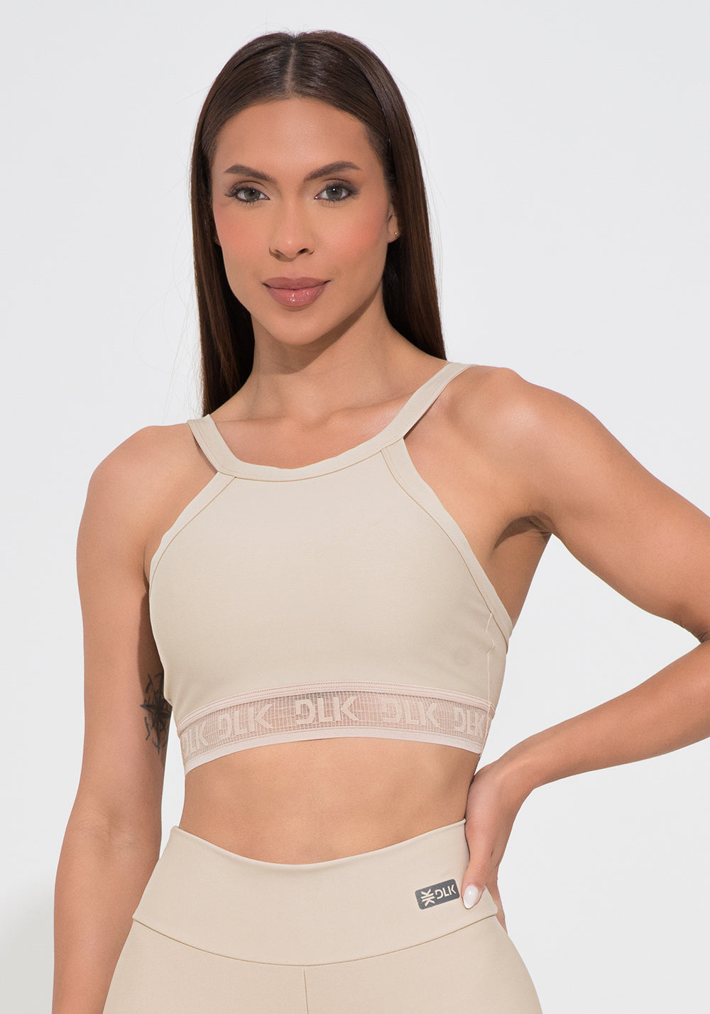 Top Fitness Feminino Nude Com Elástico Vazado Action Dlk