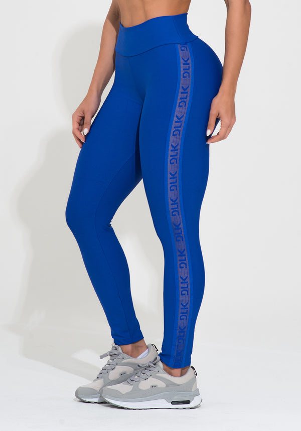 Legging Fitness Feminina Azul Elástico Lateral Action Dlk