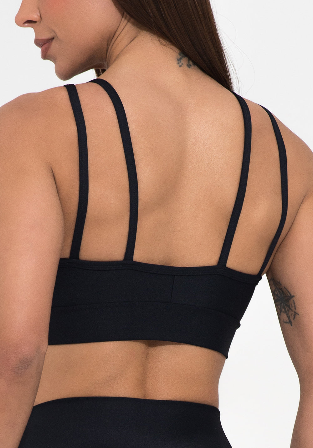 Top Fitness Feminino Preto Com Recorte E Alça Dupla Action Dlk