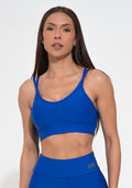 Top Fitness Feminino Azul Com Recorte E Alça Dupla Action Dlk
