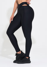 Legging Fitness Feminina Preta Com Cós Cruzado Action Dlk