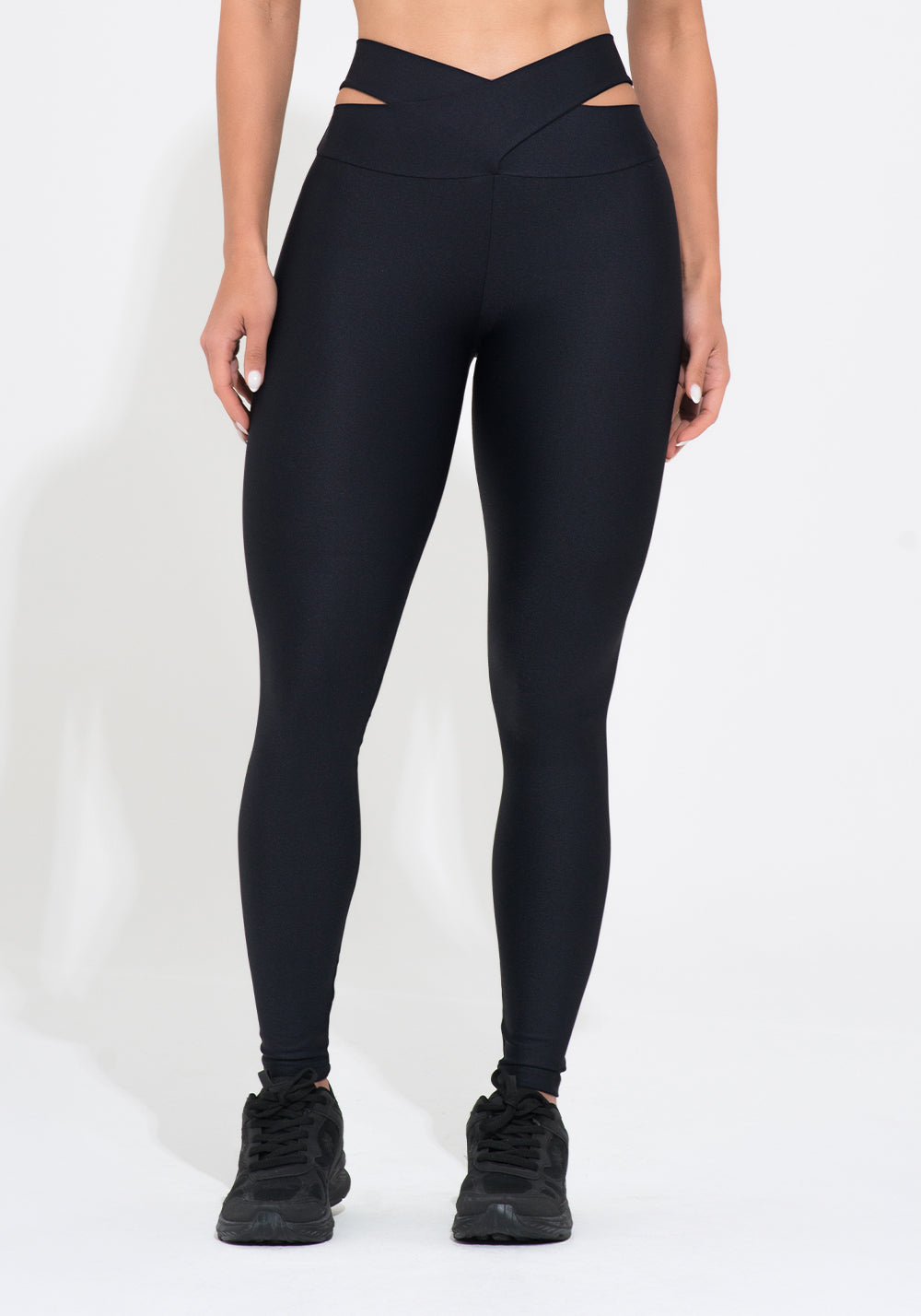 Legging Fitness Feminina Preta Com Cós Cruzado Action Dlk