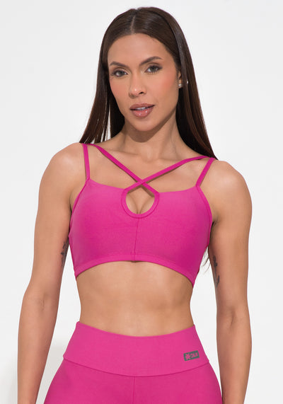 Top Fitness Feminino Pink Decote Gota Com Alça Dupla Action Dlk