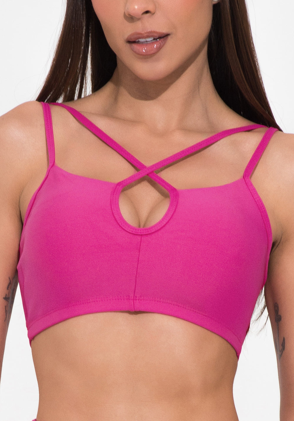 Top Fitness Feminino Pink Decote Gota Com Alça Dupla Action Dlk