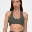 Top Fitness Feminino Chumbo Decote Transpassado Action Dlk