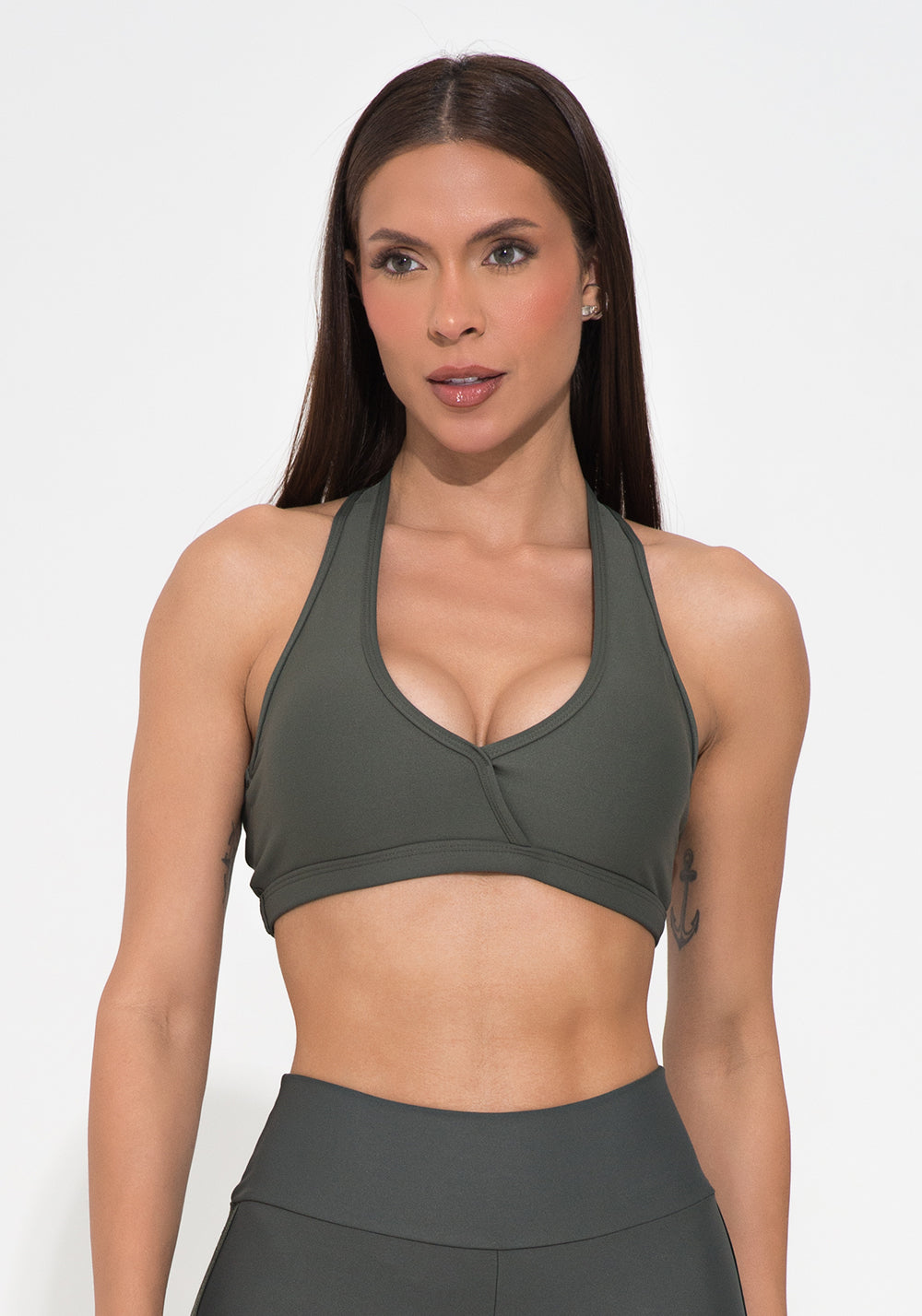 Top Fitness Feminino Chumbo Decote Transpassado Action Dlk
