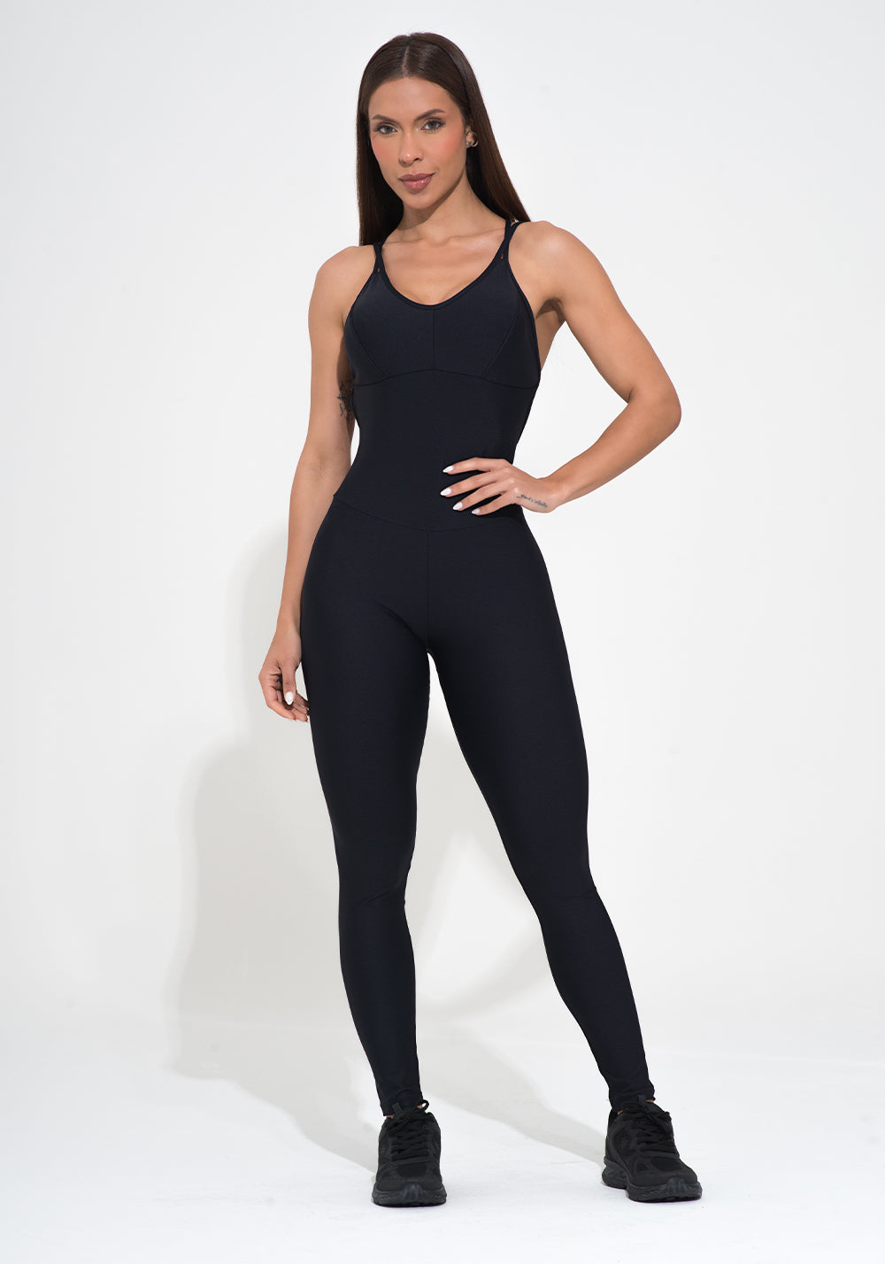 Macacão Fitness Feminino Preto Alça Dupla Nas Costas Action Dlk