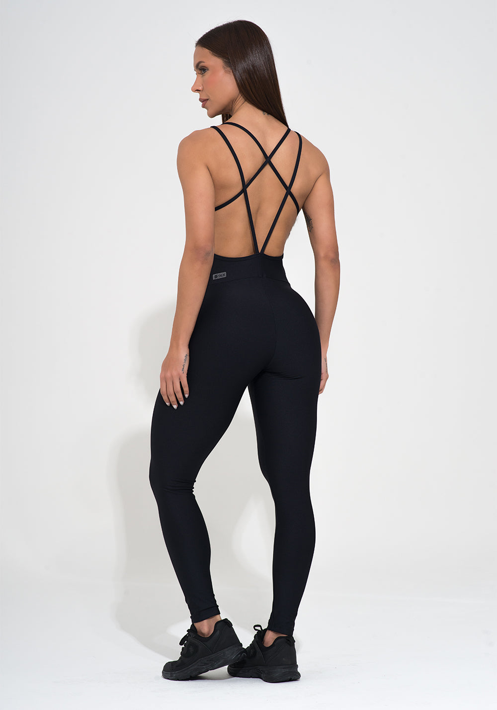 Macacão Fitness Feminino Preto Alça Dupla Nas Costas Action Dlk