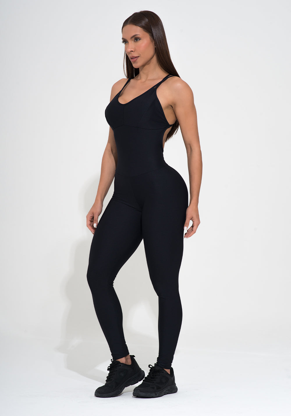 Macacão Fitness Feminino Preto Alça Dupla Nas Costas Action Dlk