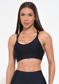 Top Fitness Feminino Com Bojo Preto Alça Dupla E Elástico Vazado Action Dlk