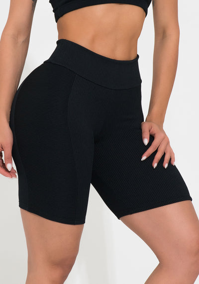 Bermuda Fitness Feminina Preta Canelada Com Recorte Action Dlk
