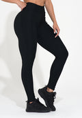 Legging Fitness Feminina Preta Canelada Com Recorte Action Dlk