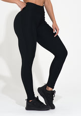 Legging Fitness Feminina Preta Canelada Com Recorte Action Dlk