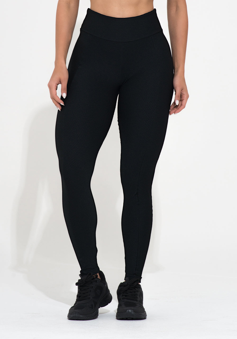 Legging Fitness Feminina Preta Canelada Com Recorte Action Dlk
