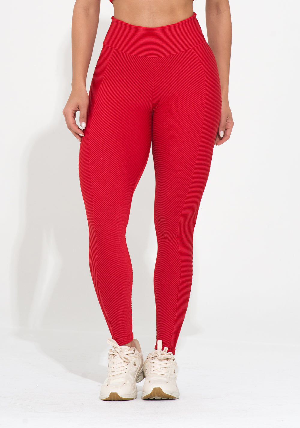 Legging Fitness Feminina Vermelha Canelada Com Recorte Action Dlk