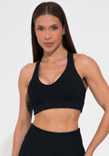 Top Fitness Feminino Preto Canelado Modelo Nadador Action Dlk