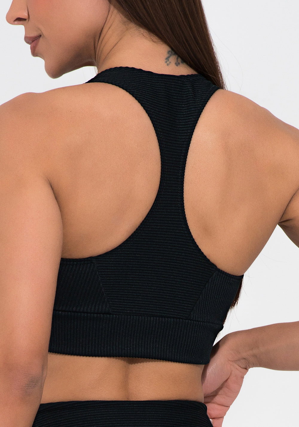 Top Fitness Feminino Preto Canelado Modelo Nadador Action Dlk