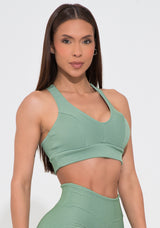 Top Fitness Feminino Verde Canelado Modelo Nadador Action Dlk