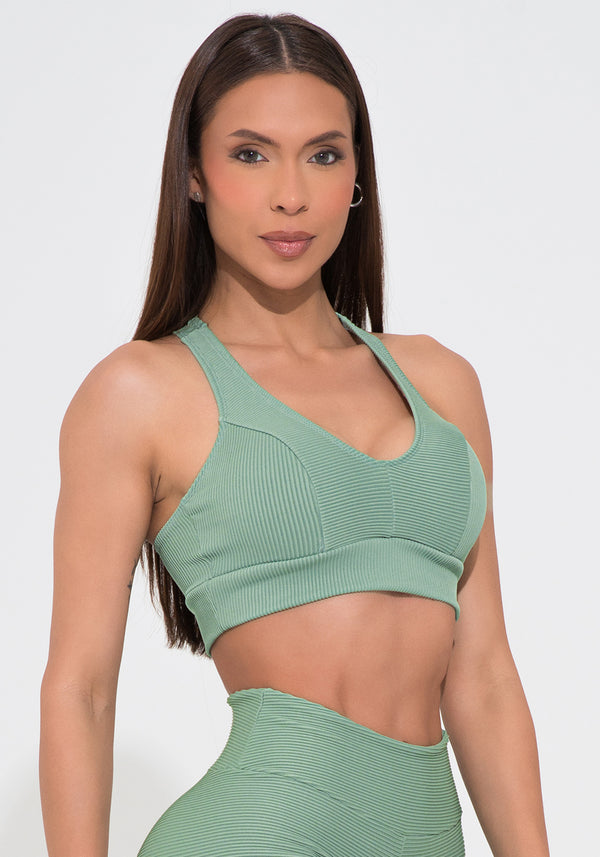 Top Fitness Feminino Verde Canelado Modelo Nadador Action Dlk