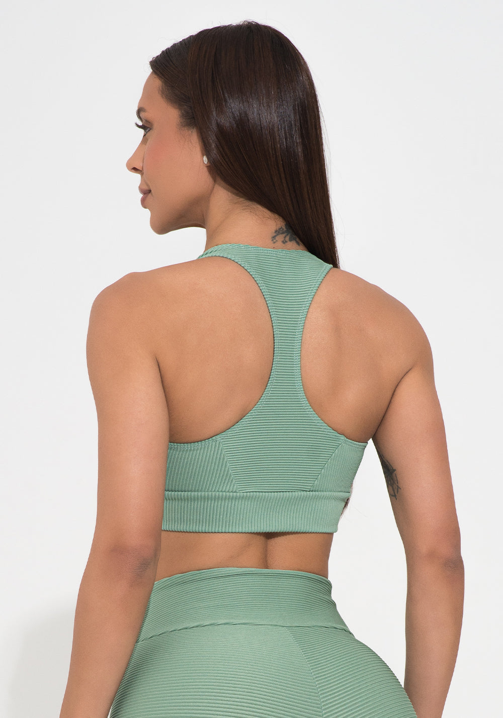 Top Fitness Feminino Verde Canelado Modelo Nadador Action Dlk