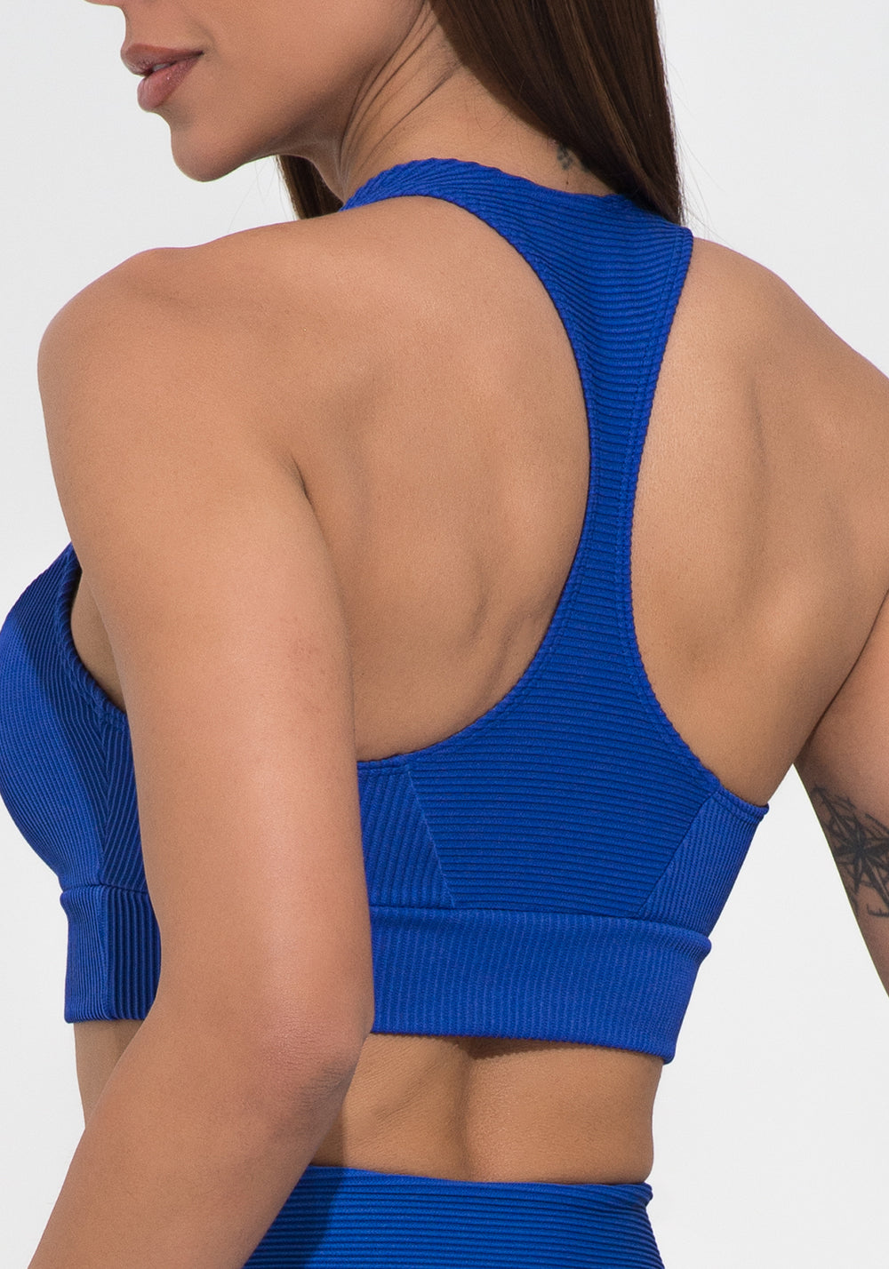 Top Fitness Feminino Azul Canelado Modelo Nadador Action Dlk