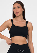 Top Fitness Feminino com Bojo Preto Canelado Action Dlk