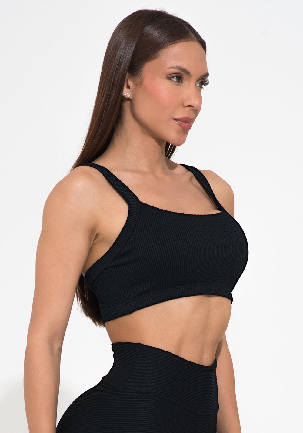 Top Fitness Feminino com Bojo Preto Canelado Action Dlk