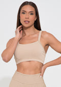 Top Fitness Feminino com Bojo Nude Canelado Action Dlk
