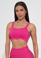 Top Fitness Feminino Com Bojo Pink Canelado Action Dlk